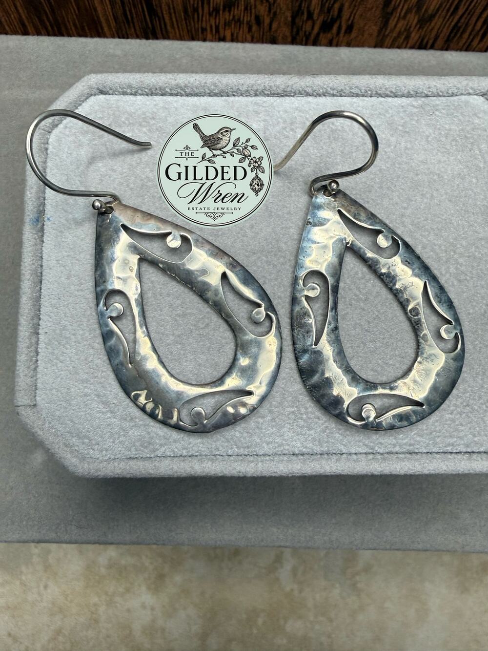 Silpada W1910 Sterling Silver Hammered Cutout Teardrop Dangle Earrings